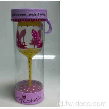 Painted Red Wine Glasses Girlet dengan kotak PVC